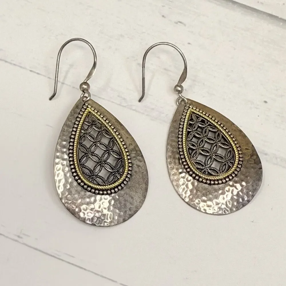 Arts Elegance AE 925 Sterling Silver Teardrop Cut Out Earrings 7.9 Grams